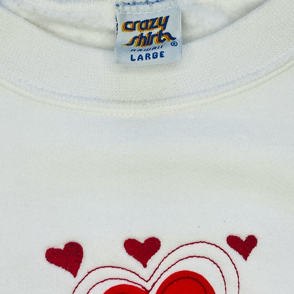 Vintage 90s Embroidered Hawaiian Love Crew Neck Sweatshirt Adult Size L - White - Picture 5 of 8